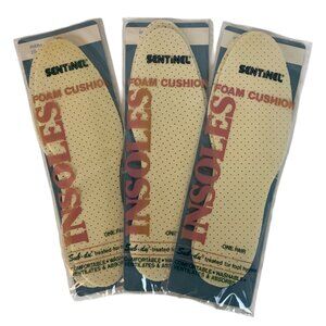 Sentinel Foam Cushion Insoles 3 Pair Mens 10-11 Washable Absorbent Made in USA